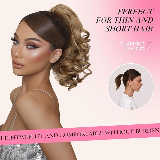 Claw Clip Ponytail Extension - 12 Inch Curly Ponytail Extension, Wavy Pony Tails Hair Extensions, Synthetic Hair Extensions Ponytail, Clip On Ponytails for Women (Color: Salt and Pepper)