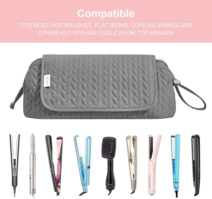 Hair Tools Travel Bag Karsyon Heat Resistant Mat Case Hot Tools Straightener, Curling Iron,Hair Dryers,Haircare Accessories Travel Essentials for Women 2 in 1 Organizer Bags (Gray)