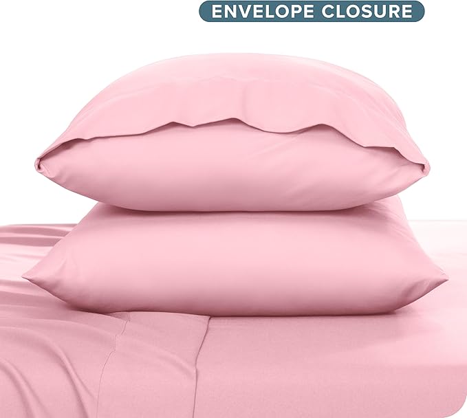 Bare Home Microfiber Pillow Cases - Toddler Size Set of 2 Cooling Pillowcases Double Brushed Light Pink Pack Easy Care (Toddler Pillowcase 2, Light Pink)