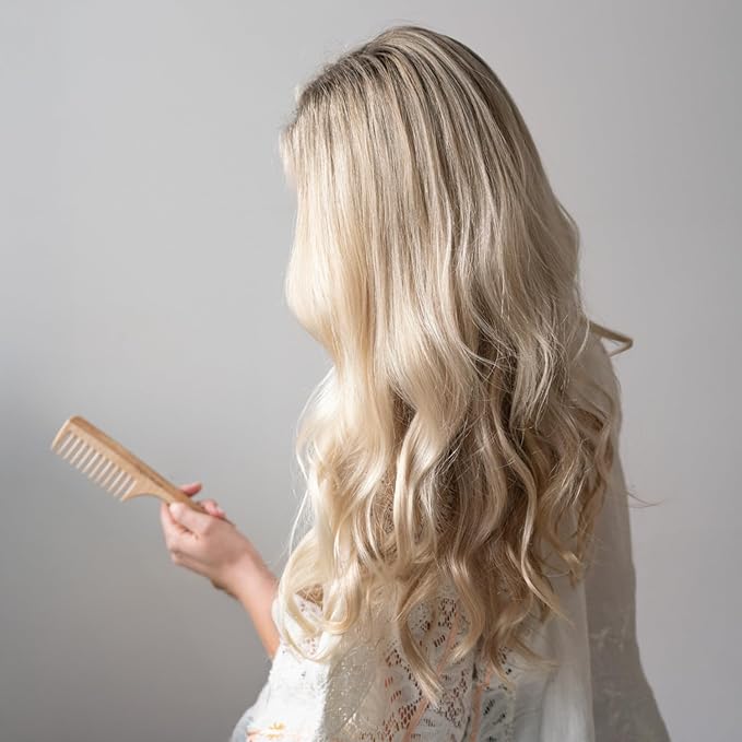 TEK – Allure Award-Winning Wide Tooth Wooden Comb with Natural Ash Wood Handle, Handmade in Italy – Ideal for Gently Detangling Normal, Curly, or Wavy Hair Without Breakage – 20 x 4.5 cm