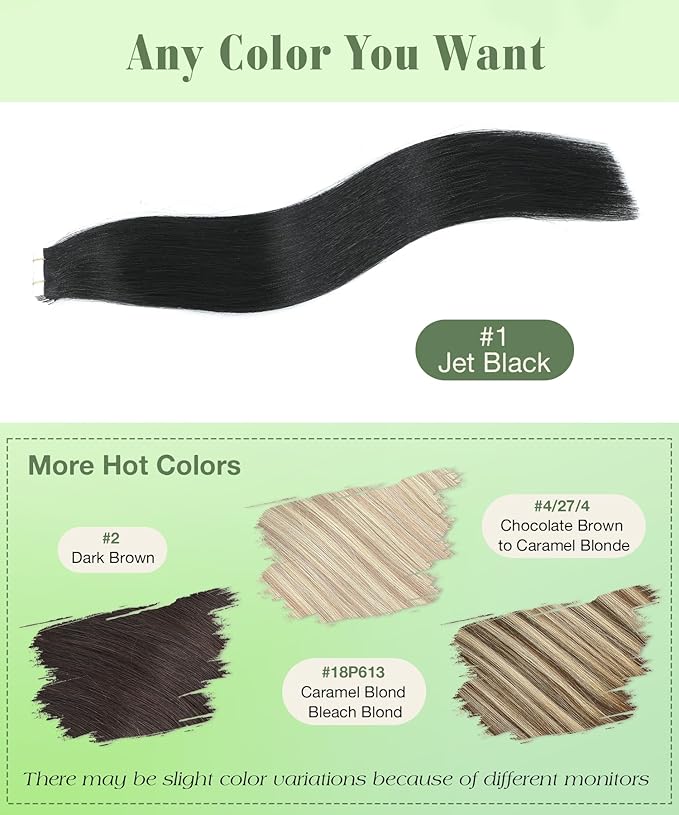 SURNEL Tape in Hair Extensions Straight Remy Tape in Hair Extensions Human Hair Color 1 Jet Black 18 inch 20pcs 50g(#1-18)