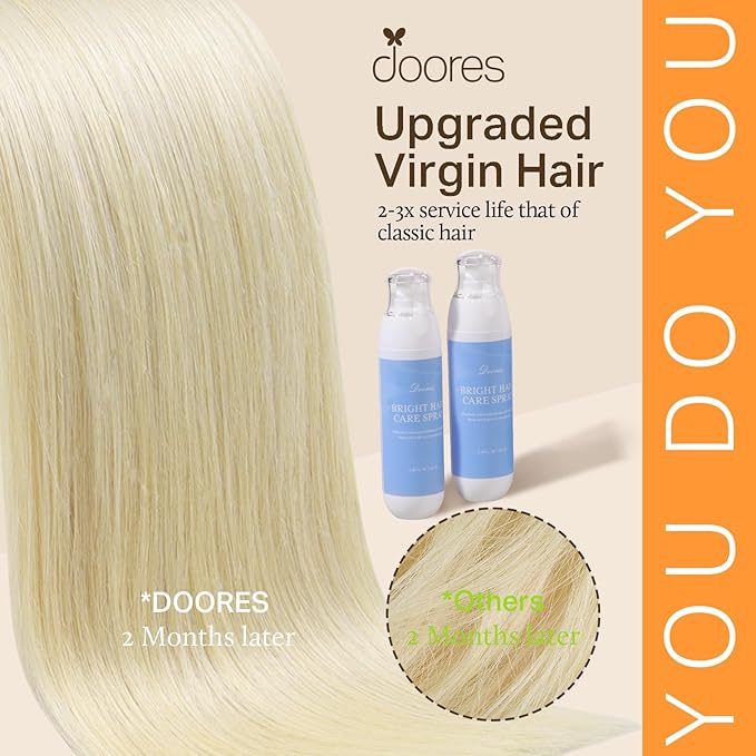 DOORES Hair Extensions Real Human Hair, Ash Brown to Platinum Blonde 135g 7pcs 18 Inch, Silky Straight Clip in Extensions Natural Remy Thick Weft for Women