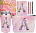 Personalized Gifts Monogrammed Birthday Gifts for Women, Bridesmaid Bachelorette Party Wedding Christmas Initial 20 oz Tumbler, Makeup Bag Pens Journal Notebook 6 Set, (Aesthetic Pink Flower A)