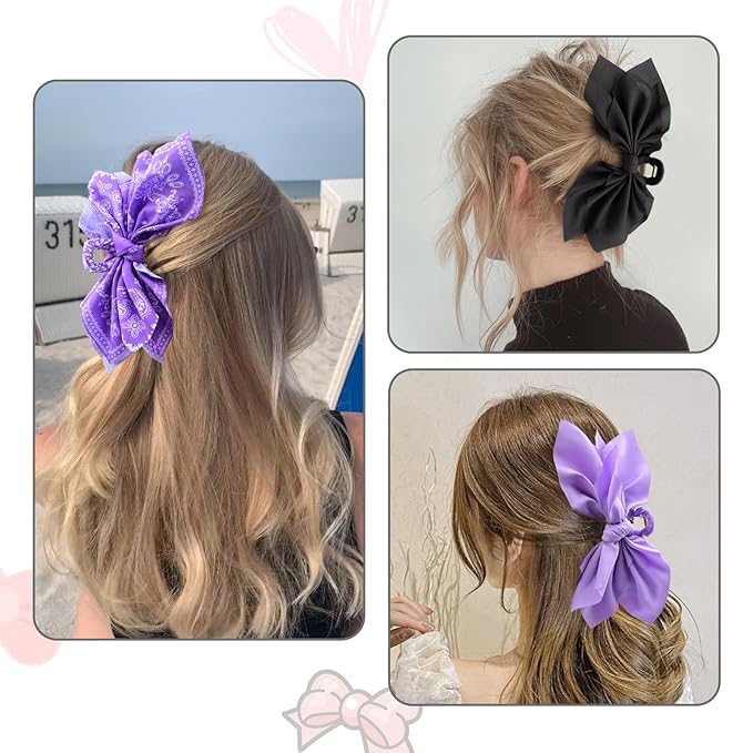 Bow Claw Clips Bow Hair Clips 3PC Purple Big Hair Bows for Women Butterfly Styling Large Hair Clips for Thick Hair for Girls Hair Accessories for Teen