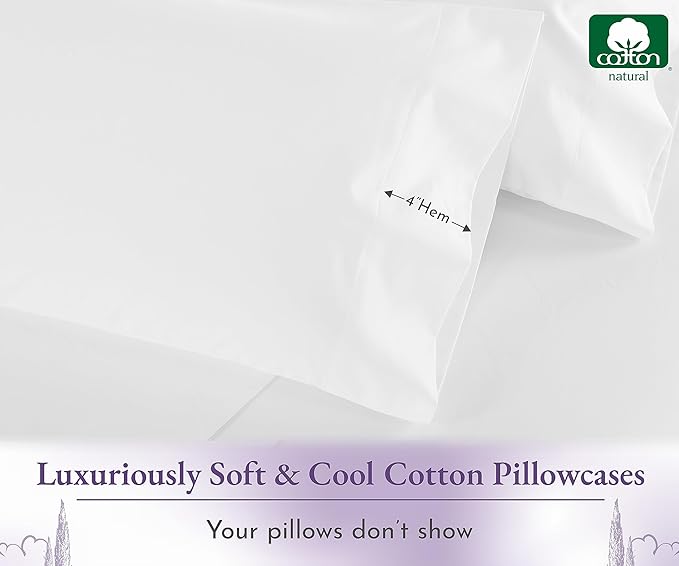 California Design Den Pillow Cases Standard Size Set of 2-1000 Thread Count Sateen, Soft and Thick 100% Cotton Pillowcases Queen/Standard, Durable - White