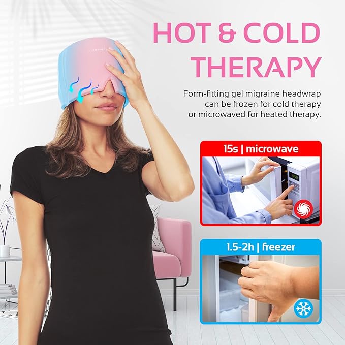 2 Pack Migraine Relief Ice Head Wrap Headache and Migraine Hat | Cold Gel Head Ice Pack with Face and Eye Mask Compress for Cooling Migraine Relief - Pink 2 Pack