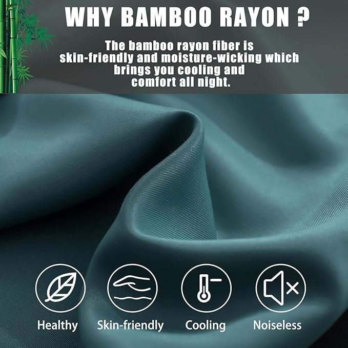 Teal Pillow Cases Queen Size 2 Pack, Bamboo Rayon Cooling Pillowcases with Envelope Closure, Cool Breathable Pillow Case for Hot Sleepers & Night Sweats, 20x30 inches