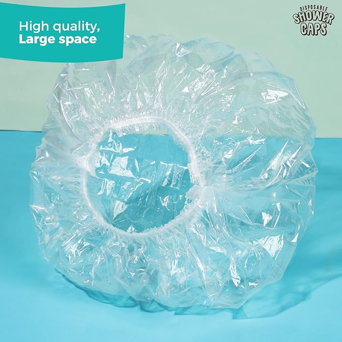 LEOBRO Disposable Shower Caps, Shower Cap, 60PCS Shower Caps for Women Disposable, Clear Plastic Shower Caps Disposable, Plastic Hair Caps for Shower, Hair Treatment, Travel, Regular Size 17.3 INCH