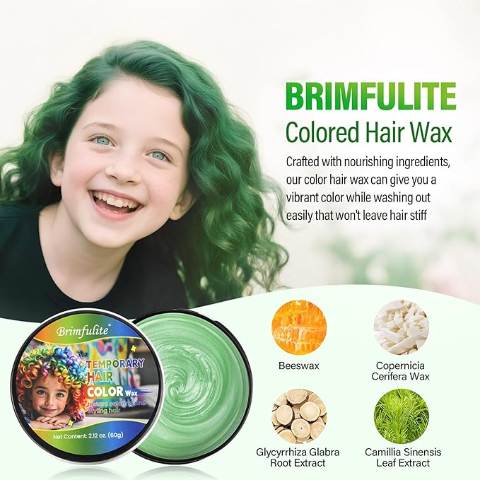 Green Hair Wax, Temporary Hair Color Wax, Nourishing & Washable Hair Color for Kids, Women and Men 2.12 Oz.
