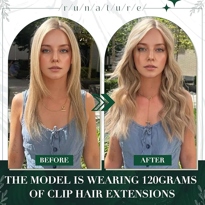 RUANTURE Clip in Human Hair Extensions, Blonde Highlight Real Human Hair Clip in Extensions, Remy Natural Hair Soft Add Hair Volume, 14 Inch 50g 3pcs #16/22 Beige Blonde