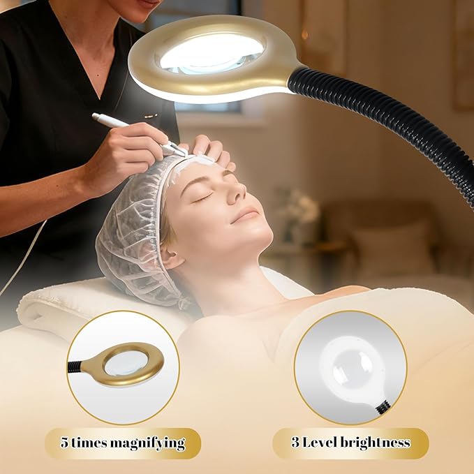 Professional Facial Steamer Adjustable Height and Angle, Face Steamer Clean Skin Firming Pores and Moisturizing Suitable for a Beauty, Spa, at Home（Gold）