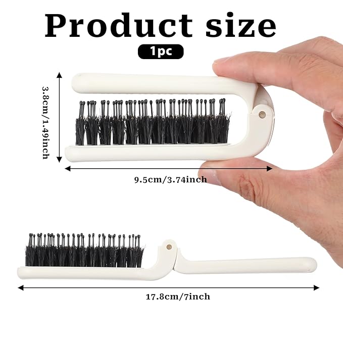Foldable Hair Brush, Mini Portable Pocket Travel Boar Bristles Brush for Thin Thick Curly Wet Dry Hair, Folding Compact Size, Vacation Friendly
