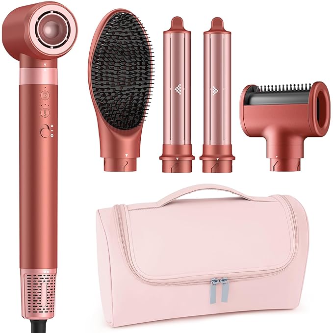 5 in 1 High-Speed Hot Air Styler - Professional Frizz-Free Hair Dryer Brush, Fast Drying Hair Dryer, No Heat Damage Air Styler Wrap - Curl, Volumize, Straighten with Travel Bag Gift for Women