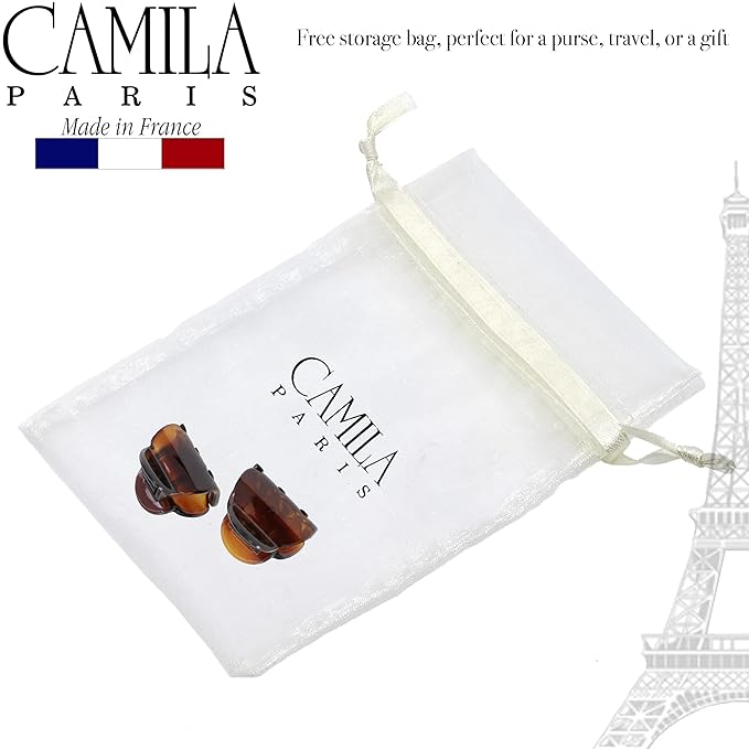 Camila Paris CP3479 French Hair Clip for Women, Set of 2 Small Tortoise Shell Girls Hair Claw Clips Fashion Durable Hair Accessories for Women, Ladies Strong Hold No Slip Grip Clamp, Made in France