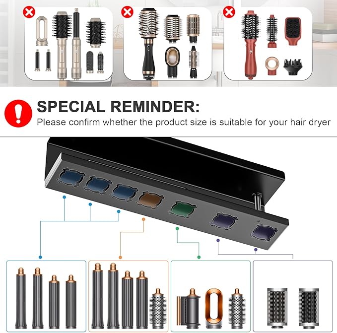 Hair Dryer Holder Wall Mounted Curling Iron Accessories Storage, Straightener Holder, Blow Dryer Holder Organizer, Adhesive Drilling Hair Tool Organizer for Bathroom (Black)
