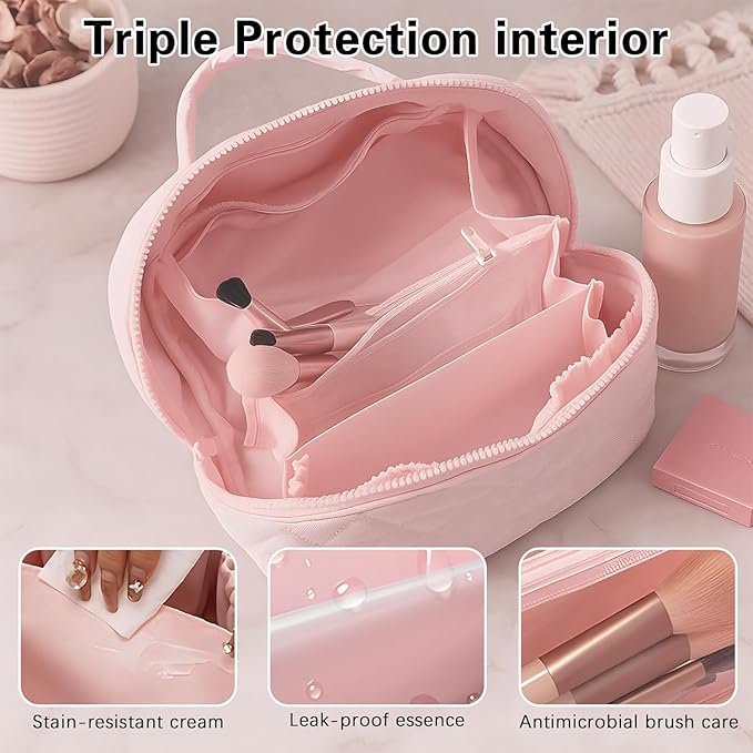 Cosmetic Bag for Travel, Large Capacity Pouch Purse Organizer, Waterproof Puffy Padded Make Up Toiletry Bag for Women (Blue)