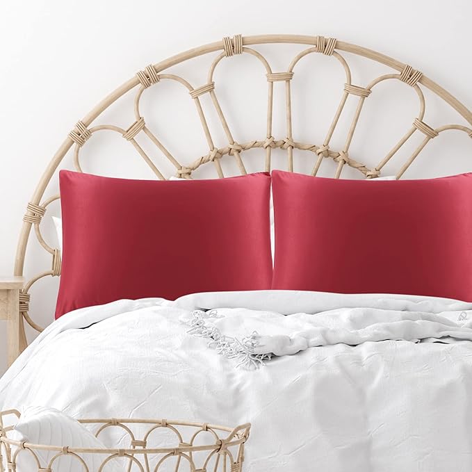 uxcell 2 Pack Silk Satin Pillowcase for Hair and Skin, Cool, Silky, Soft Breathable Pillow Cases Standard Size 20x26 Inch Sateen Pillowcase Burgundy with Envelope Closure