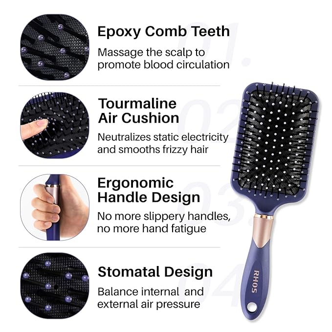 RHOS Hair Brush for Women & Men - Detangler With Nylon Bristles for Thick, Curly, Thin, Long, Wet & Dry Hair - Cushion Square Brush for Detangling, Smoothing (1 Pack-Purple)