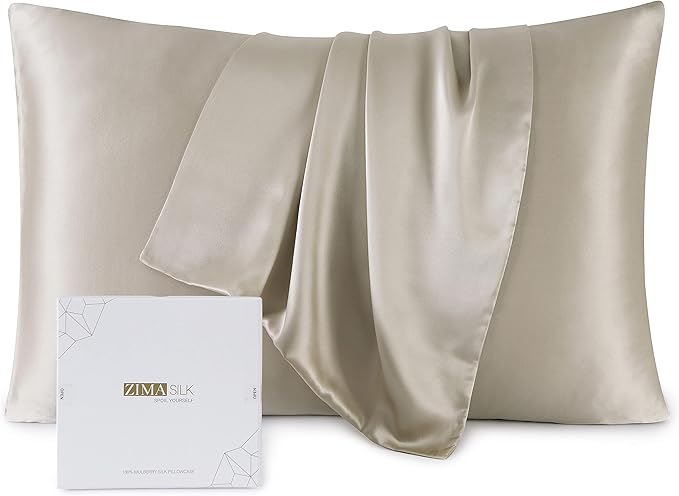ZIMASILK Upgraded 100% 6A Grade Pure Mulberry Silk Pillowcase for Hair and Skin Silk Pillow Cases with Reinforced Hidden Zipper, More Soft & Durable, Gift Box (Standard 20"x26" Taupe)