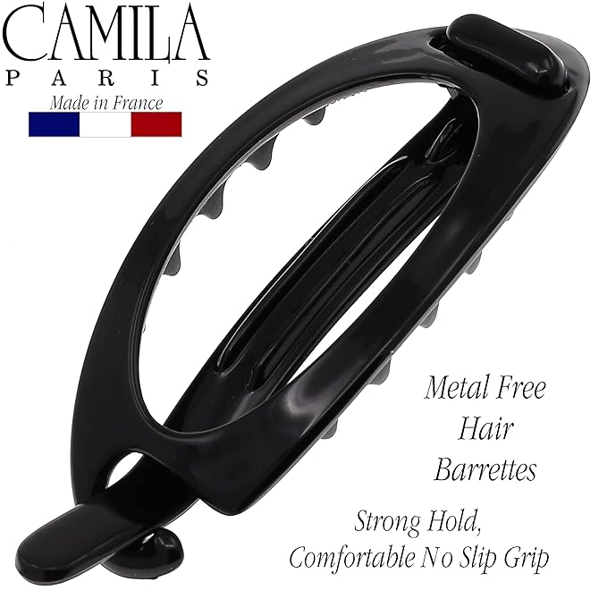 Camila Paris CP2318 French Hair Barrette Clip, Flexible Ponytail Holder No Metal Parts, Strong Hold Grip Hair Clips for Women, No Slip and Durable Styling Girls Hair Accessories, Made in France