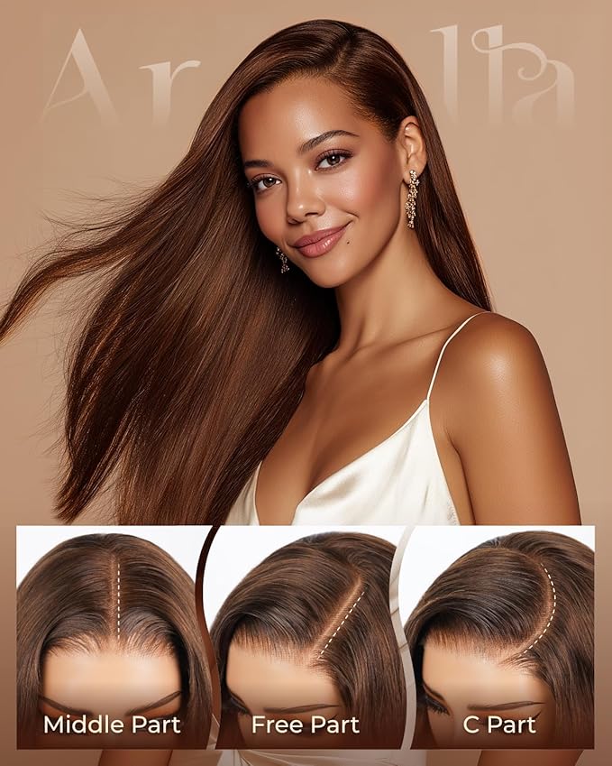 Arabella 13x6 Chocolate Brown Glueless Wigs Human Hair Pre Plucked Pre Cut 13x6 Ear to Ear Full HD Lace Front Wigs Human Hair 210% Density 4# Brown Straight Wig Drawstring Wig Human Hair 20 Inch