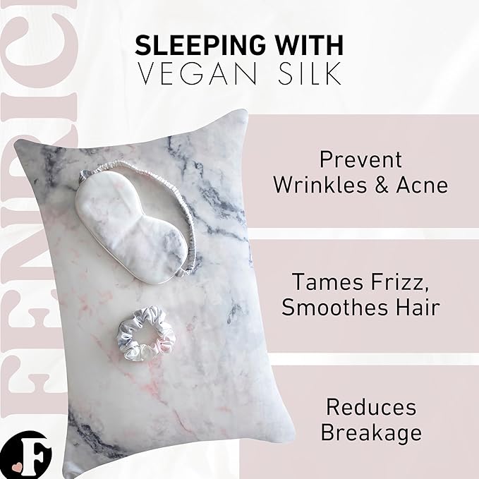 Satin Pillowcase Gift Set for Women – Grey Ivory, Silky Soft, Reduces Frizz | Includes Satin Eye Mask & Scrunchie | for Curly Hair, Sensitive Skin | Gift for Mom, Daughter, Girlfriend