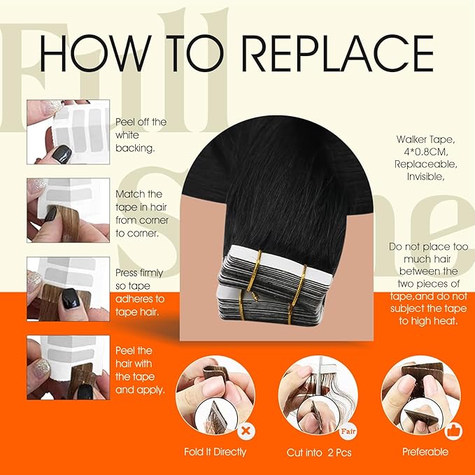 Full Shine Tape in Hair Extensions Human Hair 14Inch Black Remy Human Hair Extensions Invisible Color 1B Natural Tape in Extensions Real Human Hair 20Pcs 50G Double Sided Hair Extension Tape ins