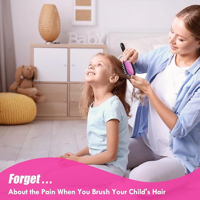 Vented Detangling Hair Brush - 2 Pack Detangler Hairbrush for Effortless Tangle Removal - Ultra-Soft Bristles -For Natural Curly Straight Wet Dry Damaged Hair for Women Men Kids - Black & Pink
