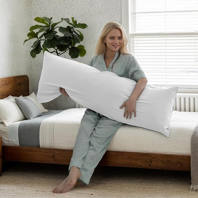 TELUS Body Cooling Pillow Case Cover, Bamboo Rayon Pillowcase with Zipper Closure, Breathable Pillow Cover for Hot Sleepers and Night Sweats, 20x54 inches, Ivory White