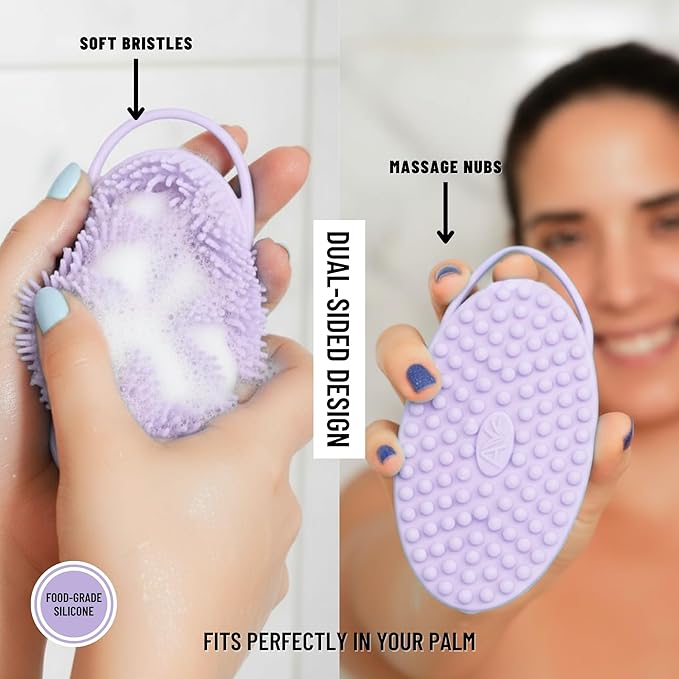 Silicone Body Scrubber for Shower - Gentle Exfoliating Back Scrubber with Soft Bristles - Avilana Premium Dual Sided Bath Brush Massage - Loofah Alternative for Sensitive Skin - Gift Women Men