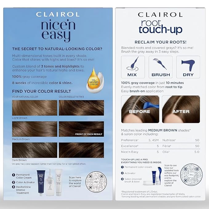 Clairol Nice'n Easy 5 Medium Brown Permanent Hair Dye & Root Touch-Up Multi-Pack Bundle
