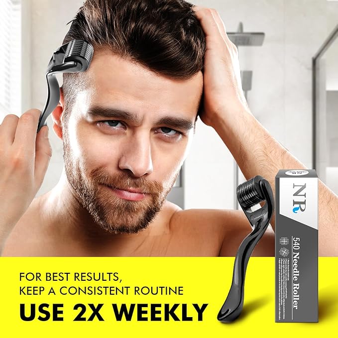 Titanium Derma Roller with 540 Needles for Face, Beard & Hair – Gentle Massage Roller for Daily Skincare Routine – Suitable for Men & Women (0.3 mm)