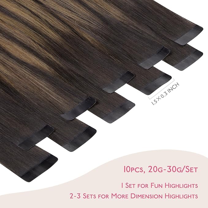 WENNALIFE Tape in Hair Extensions Human Hair Balayage Dark Brown Mixed Chestnut Brown Tape in Extensions, 10pcs 30g 20 inch Remy Invisible Tape Ins Straight Soft Real Human Hair Tape in Extensions