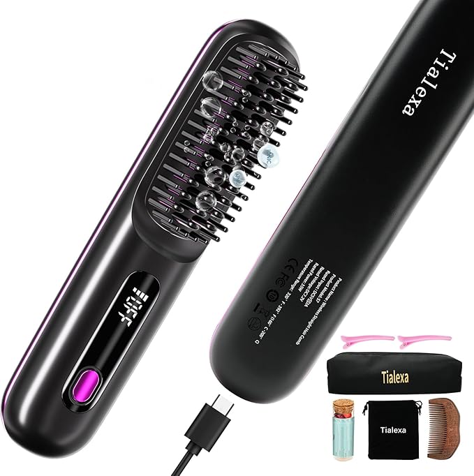 2025 Upgraded Cordless Hair Straightener Brush for Travel, 200 Million Negative Ionic Portable Hair Straightener Comb for Women with LED Display & 3 Temps Fast Heating MCH Ceramic Coating Smooth Frizz