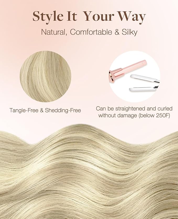 GOO GOO Invisi Edge Tape in Hair Extensions Human Hair, 18ET90A Natural Blonde Balayage10pcs injected with 10pcs classical tape ins, 20inch 50g, Virgin Remy Hair, Natural Look