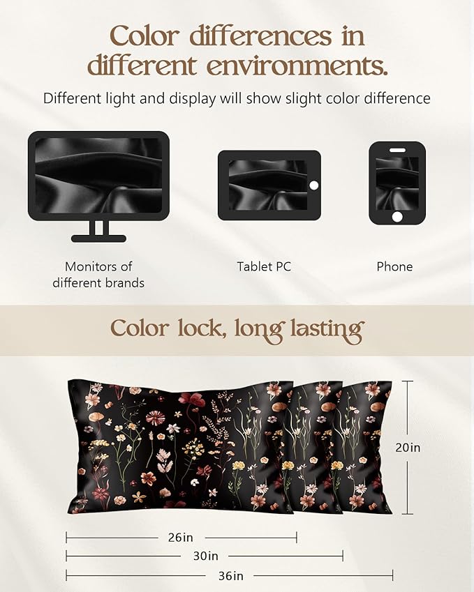 2 Pack Mulberry Silk Pillowcase for Hair and Skin - King Size 20 x 36 Inches with Hidden Zipper BK Grow Flower 19 Momme Soft Sleeping Silk Pillow Case for Women, Moms