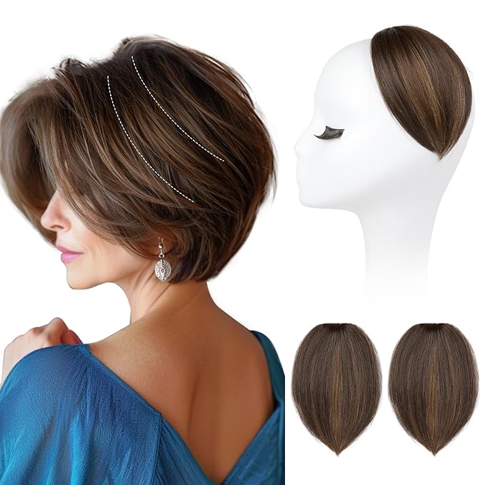 REECHO Clip in Hair Volumizer, 2PCS 6 inch Short Thick Clip in Hairpieces Adding Extra Volume Hair Extensions for Women (Dark Brown with Highlights)