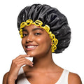 mikimini Black Shower Caps for Women Men & Girls 2 Packs, Reusable, Double Layers Waterproof Bathing Shower Hat with Soft Comfortable PEVA Lining, non-fading, Stretchy Shower Cap