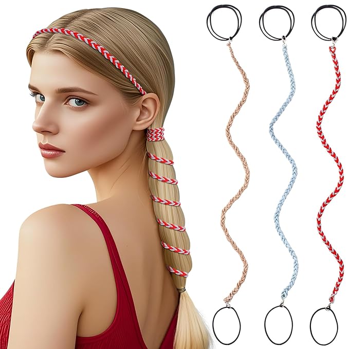 3 Packs Ponytail Holders Hair Ties for Women, Spiral Pony Tails Elastic Braided Hair Holders for Gym Swimming Sports (3pcs16"colorful07)