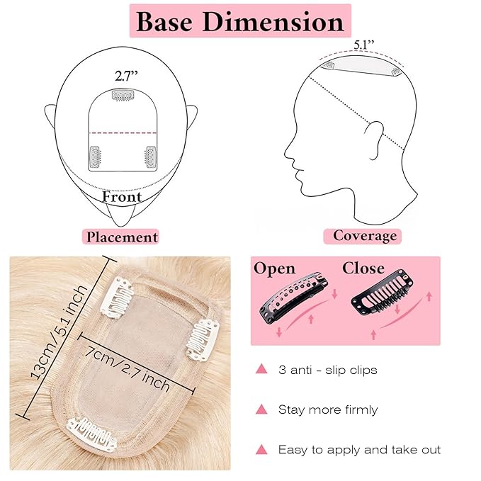 SEGO 100% Real Human Hair Toppers, with Air Bangs, Silk Base 150% Density, Clip in Topper, 2.7肺5.1・ HairPieces for Women, with Thinning/Hair Loss Cover Gray