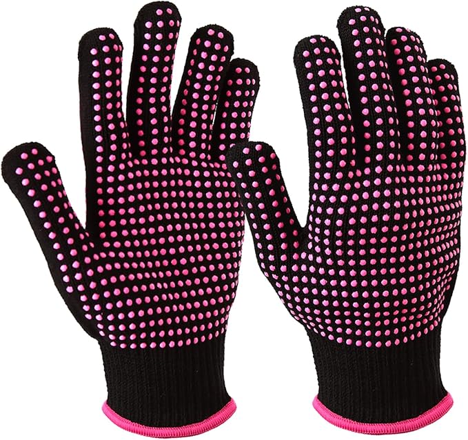 YANTAISIYU ‌2-Pack Heat-Resistant Gloves with Silicone Bumps Heat Blocking Gloves for Curling Hair Styling