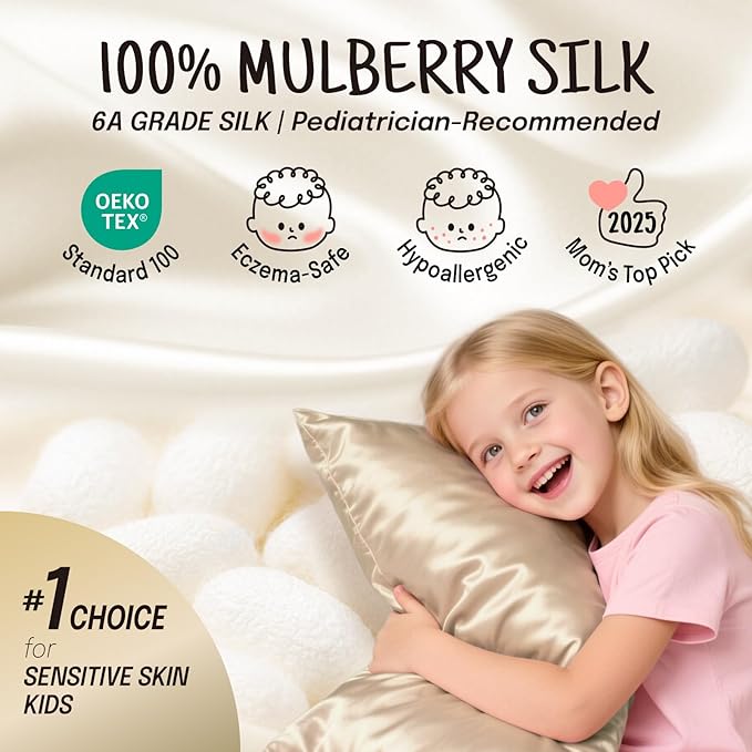 OLESILK 100% Mulberry Silk Toddler Pillowcase for Hair and Skin, Both Sides 19 Momme Pure Natural Silk Travel Pillow Cases with Hidden Zipper, 13"x 18", Taupe