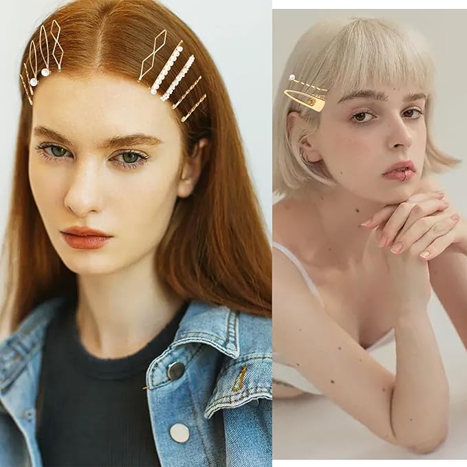 18 PCS Metal Geometric Elegant Hair Barrette Set Hair Styling Pins Women Girls Preppy Pearls Hair Clips Bridal Minimalist Bobby Pins Dainty Hair Accessories(Gold & Silver)