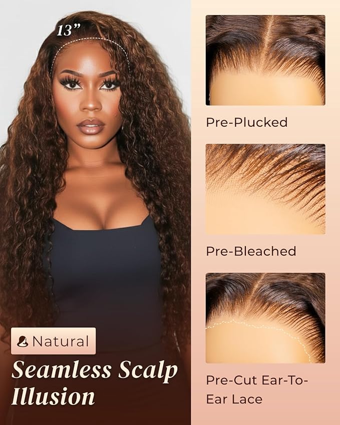 Arabella Chocolate Brown Lace Front Wigs Human Hair 13x6 Deep Wave Lace Front Wigs Human Hair Colored Deep Curly HD Lace Frontal Wigs for Women Pre Plucked with Natural Hairline 24 Inch