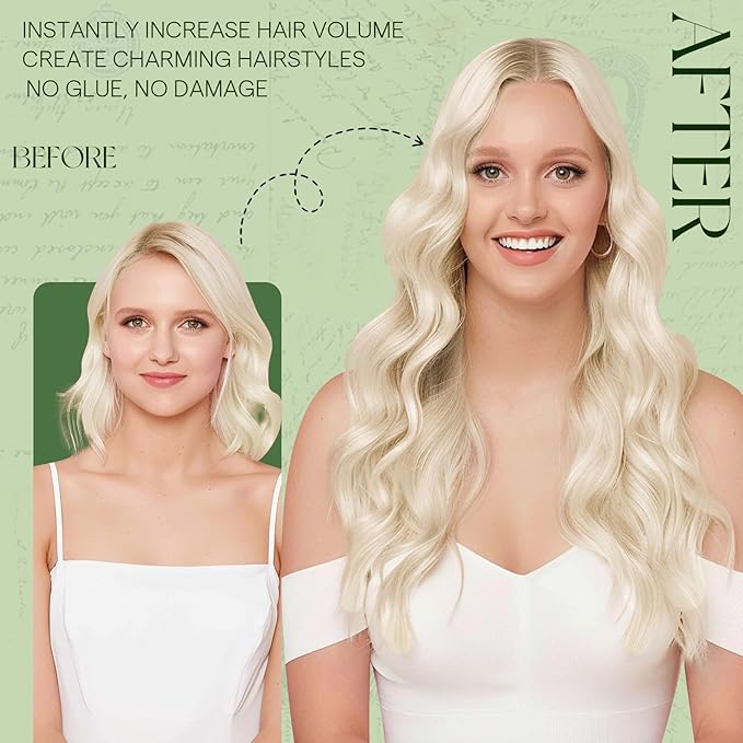 RUNATURE Blonde Clip in Hair Extensinos Real Human Hair, Short Hair Extensions Clip Ins, Human Hair Clip in Extensions for Women, Thick Ends Remy Natural Hair, 12 Inch 80g 7pcs #800 Platinum Blonde