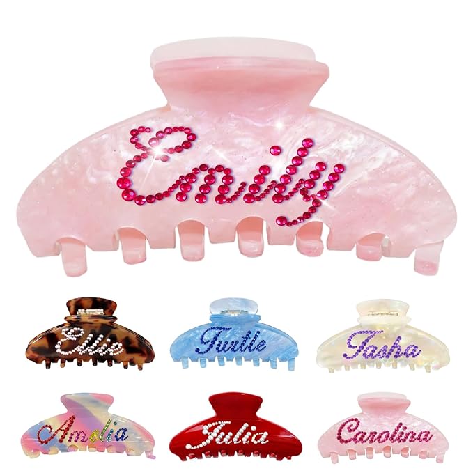 Personalized Colorful Name Hair Claw Clips for Women,Custom Hair Clips with Diamond,Cute Hair Accessories 4",Handmade Rhinestones Hair Clamp Gifts for Mom,Bride,Wife,Bridesmaid,Couples(Pink Sugar)