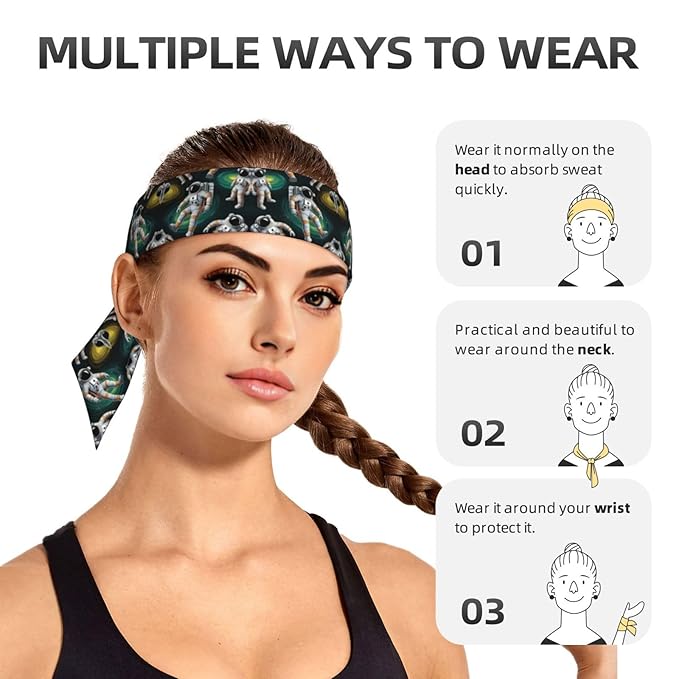 Men Women Beauty Skinny Sports Sweatbands Head Decor for Running Travel Shower, Elastic Multi Style Space Funny Astronauts Head Ribbon Headwear