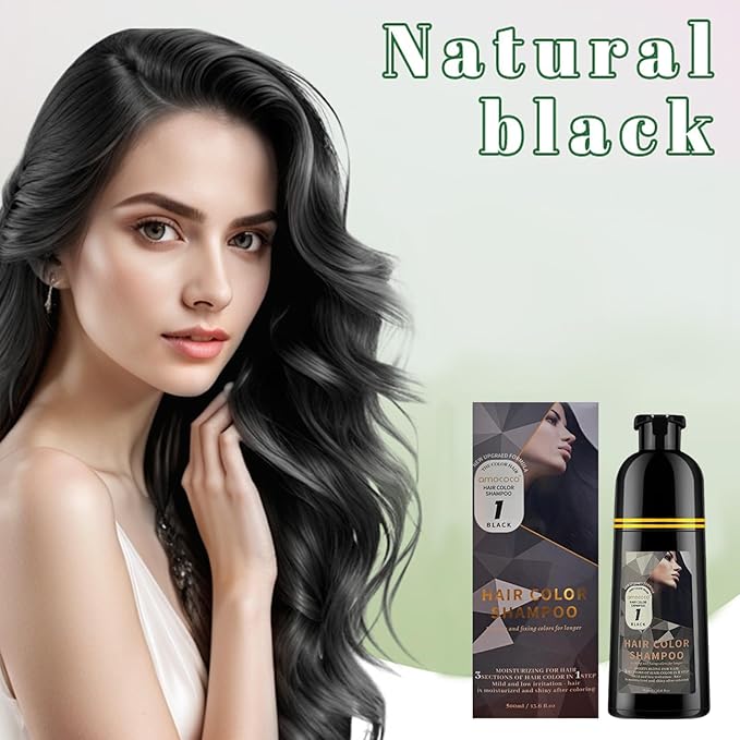Hair Dye Shampoo, 3 in 1 Gray Hair Coverage, One-Step Wash-In Hair Dye, Shampoos for Color Treated Hair, Semi Permanent Hair Color Shampoo for Women & Men, 13.6 fl. oz, (Black)