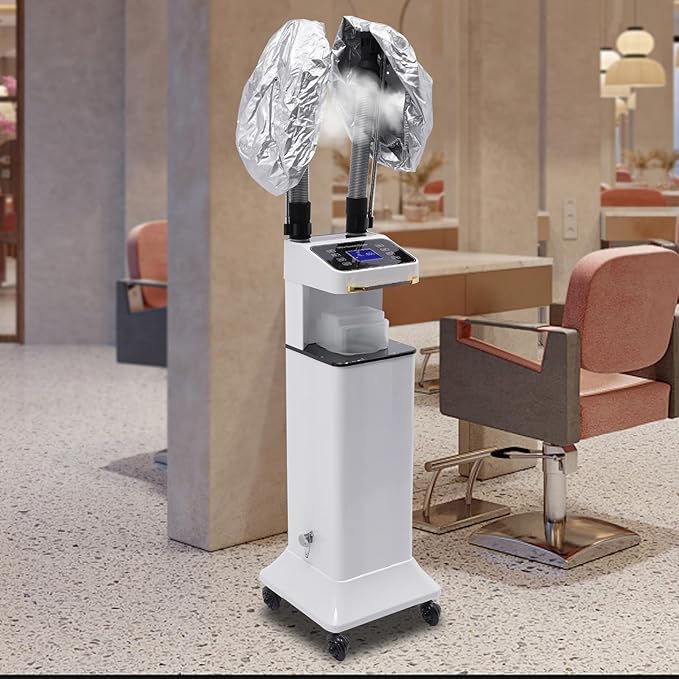 Nano Hair Steamer Professional Ozone Hair Steamer 650W 110V Multifunctional Hair Dyeing Machine with Timer & Adjustable Temperature, Standing Micro Mist Hair Processor for Beauty Salon (White)