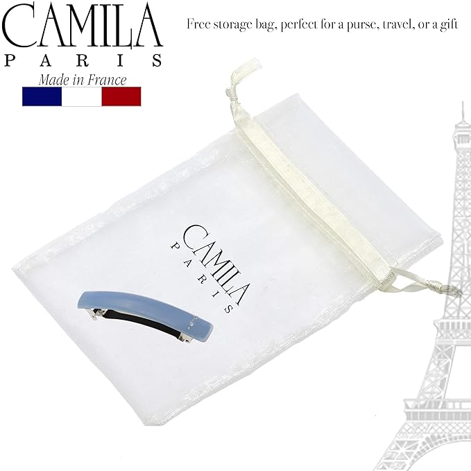 Camila Paris CP3451 French Hair Barrette Clip for Girls Light Blue, Rubberized Metal Clasp Strong Hold Grip Hair Clips for Women, No Slip Durable and Styling Girls Hair Accessories, Made in France
